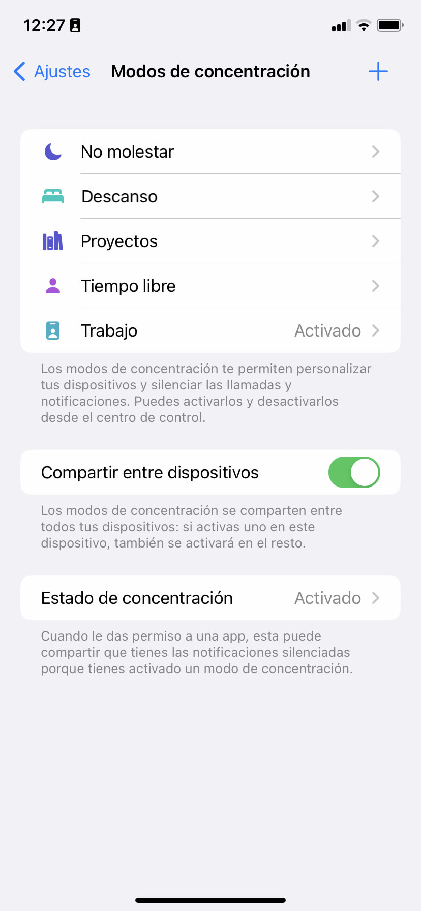 modos de concentración teléfono movil